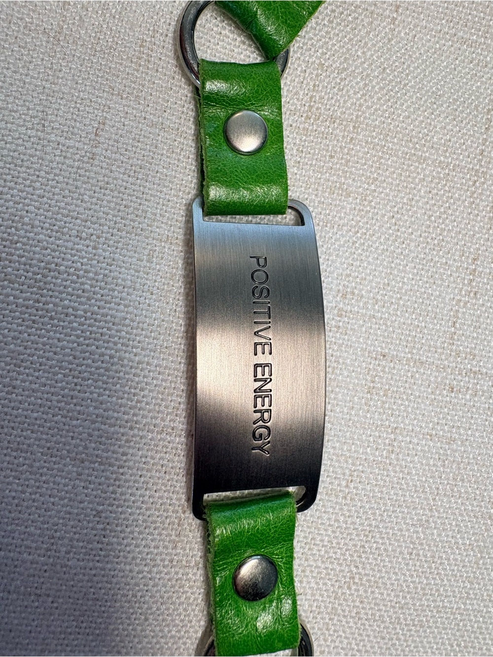 Positive Energy ID Bracelet with Green Leather Strap